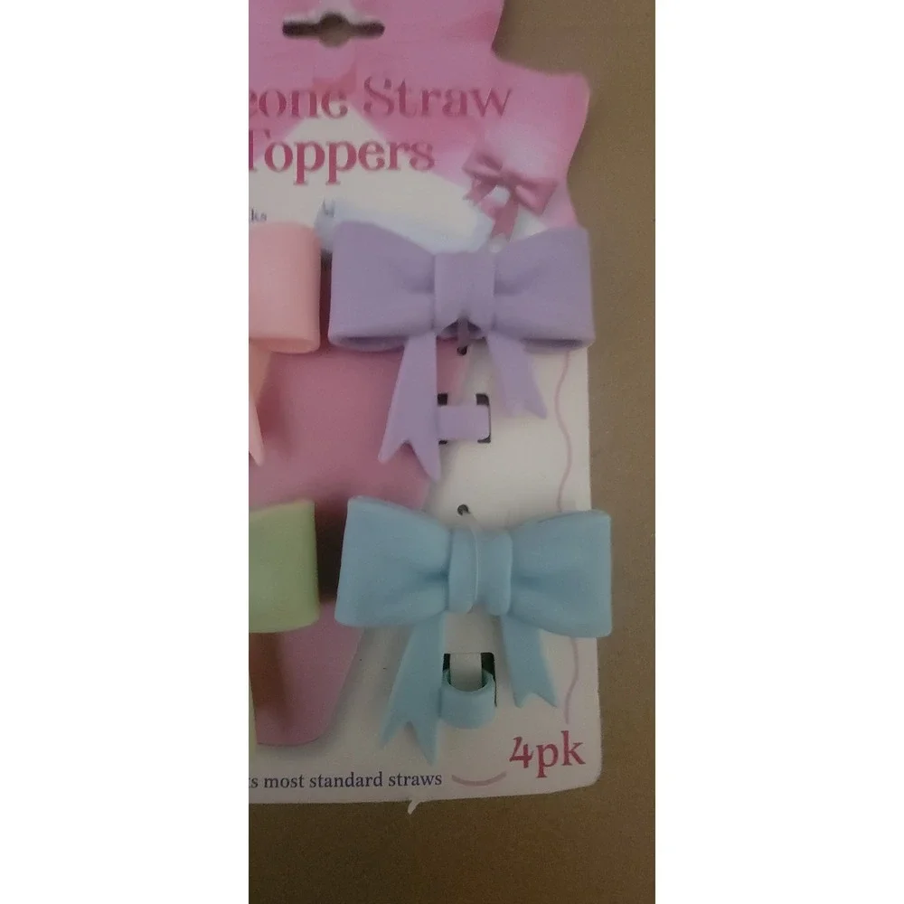 Silicone‎ Straw Toppers 4 Colorful Bows